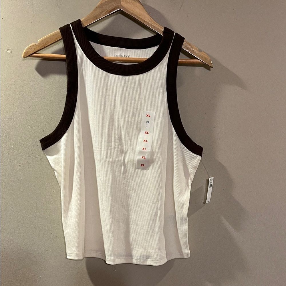 Old Navy White Tank Top with Black Trim
